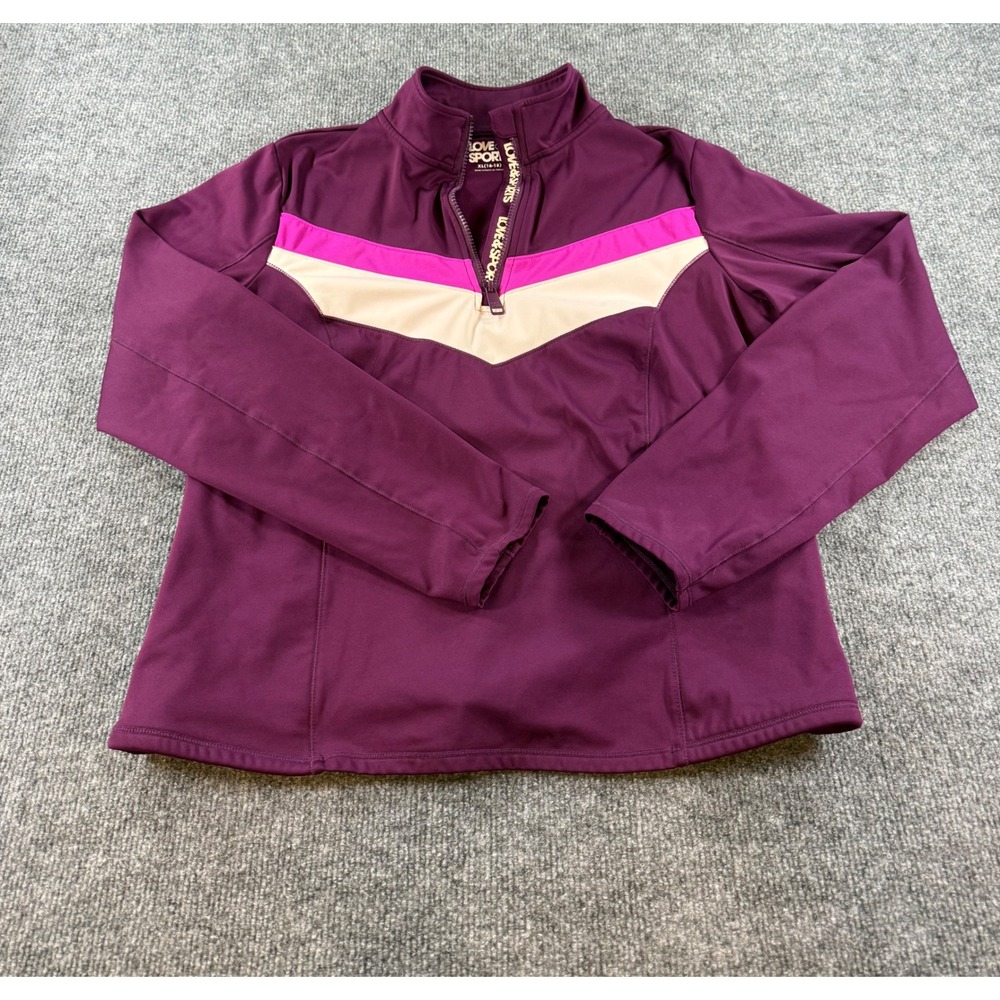 Love & Sports Women XL Purple Colorblock Quarter Zip Fleece Pullover Jacket